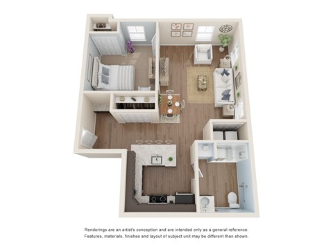 Floor plan for 1 bed, 1 bath, 807 sqft